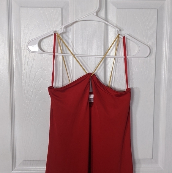 Y2K Victoria's Secret Rare Sexy Red Bodycon Keyhole Dress Gold Straps Size XS - Picture 4 of 10